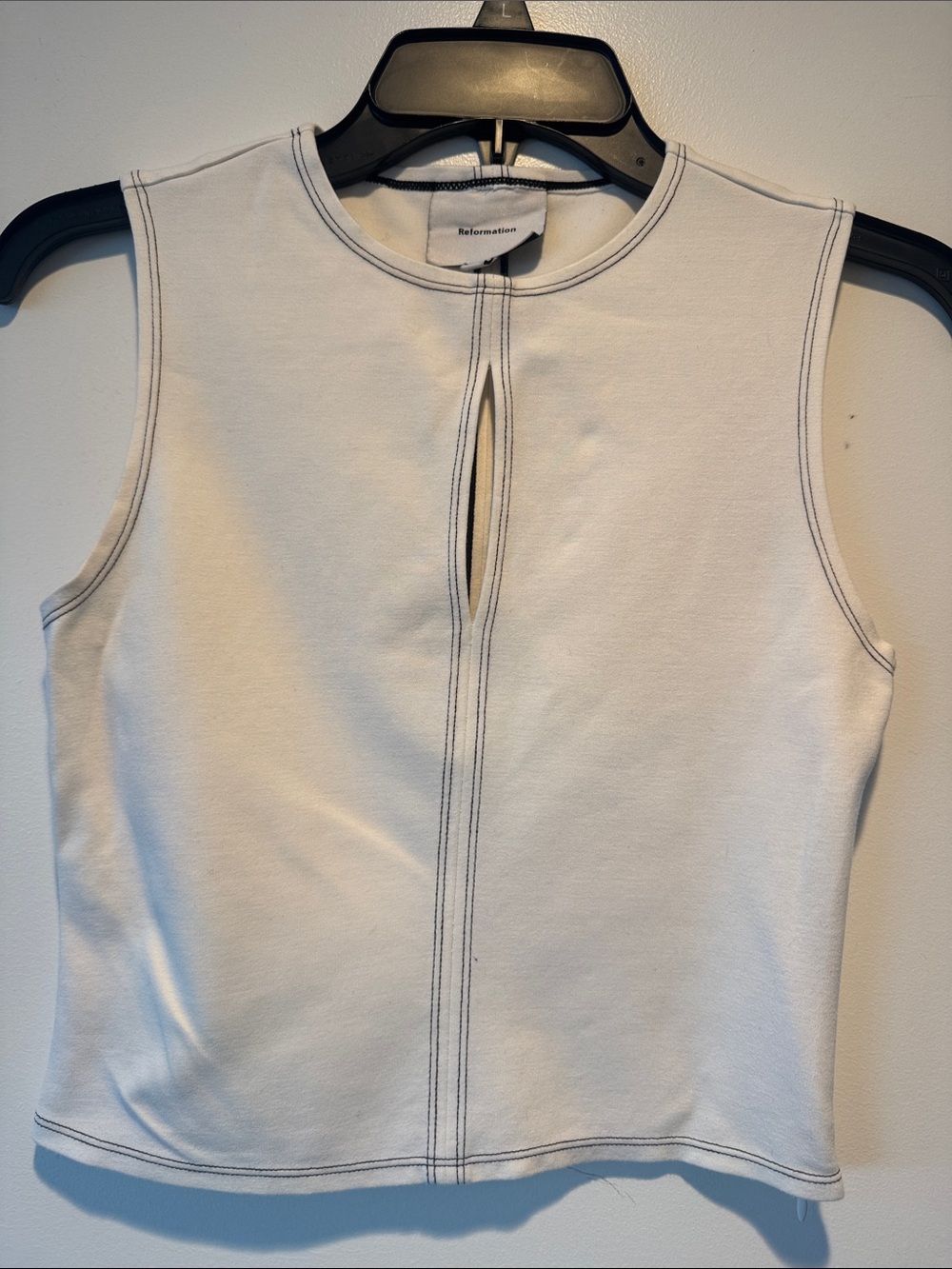 Reformation Cream Tank Top with Contrast Black Stitching